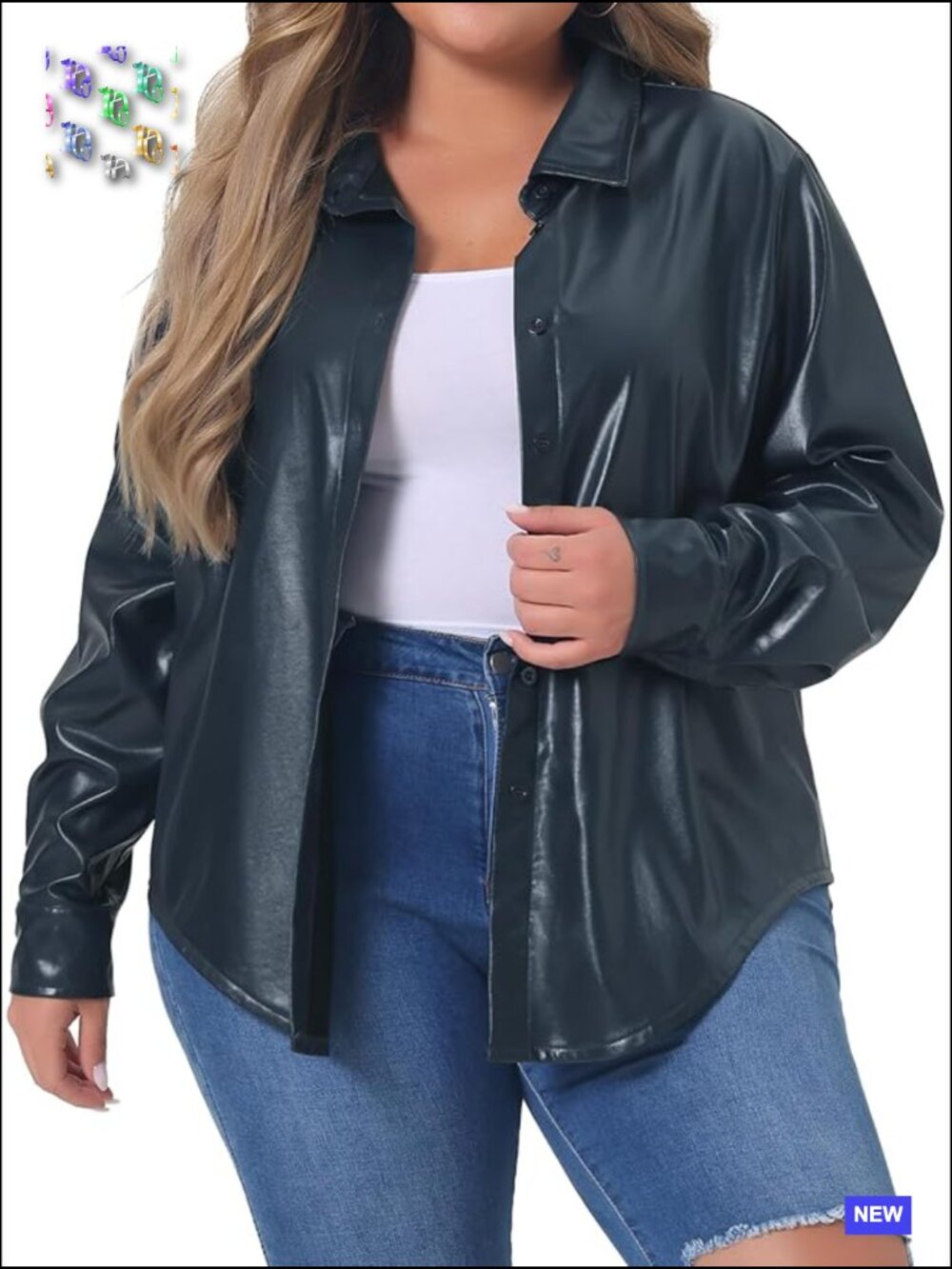 Plus Size Faux Leather Jacket Shacket Motorcycle Biker Button Down Long Sleeve